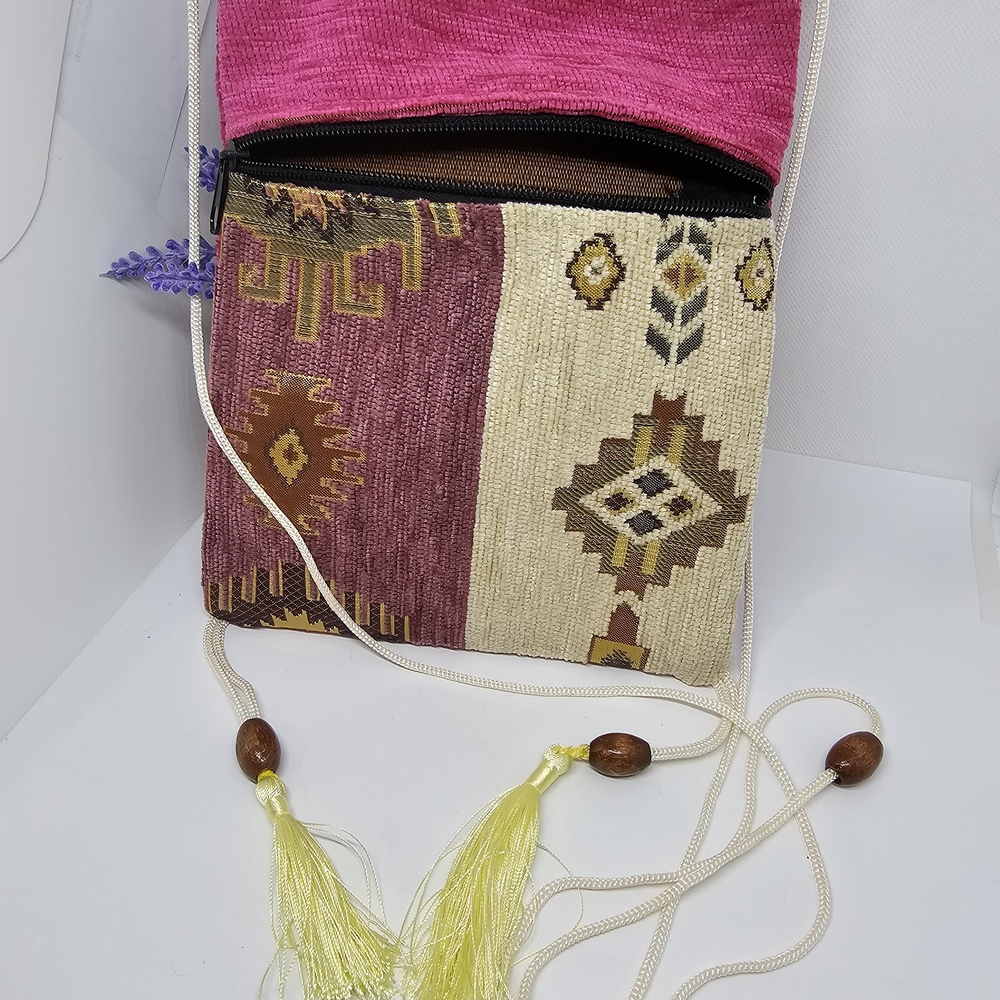 Bohemian Pink and Cream Crossbody Bag